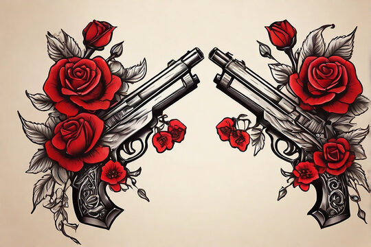 red rose and gun 