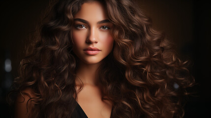 Naklejka premium Hairstyle, beauty and hair care, beautiful woman with long natural brown hair, glamour portrait for hair salon and haircare brand.