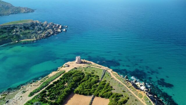 Aerial view near Radisson Blu Resort over Golden Bay in Mellieħa, Malta