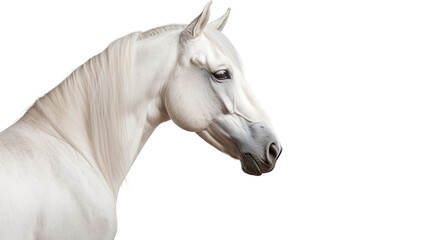 Portrait of a full grown white horse, head, isolated 