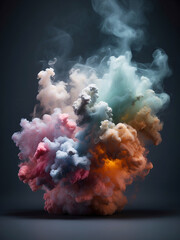 An explosion of fog and mixed colored smoke on a dark background