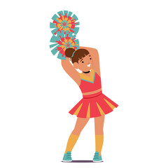 Cute Little Cheerleader Child Adorned In Vibrant Colors, Wields Pompoms With Infectious Joy, Radiating Innocence