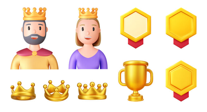 3d king and queen character icon.