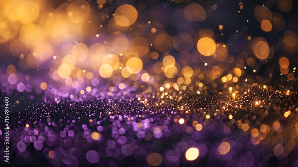 Poster gold and lavender fireworks and bokeh used in different events and copy space. abstract background h