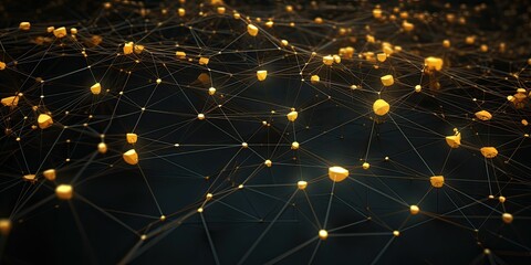 Yellow network structure with dark background, technology - obrazy, fototapety, plakaty