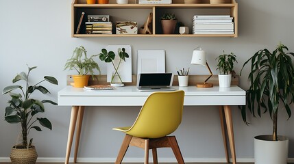 Minimalist Office Workspace: Modern Interior Design with a Computer and Stylish Furniture