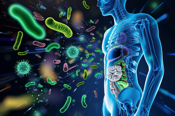 Bacteria inside human body - obrazy, fototapety, plakaty