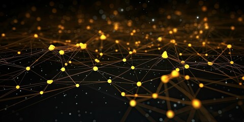 Fototapeta premium Yellow network structure with dark background, technology