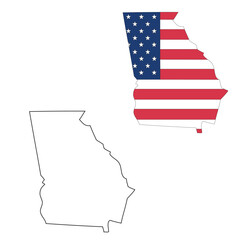 Outline of a map of the U.S. state of Georgia with a flag