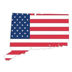 Outline of a map of the U.S. state of Connecticut with a flag