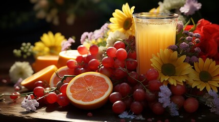 summer background with fruits and juice.