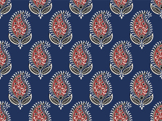 PAISLEY BLOCK PRINT SEAMLESS PATTERN ALL OVER PRINT VECTOR ILLUSTRATION
