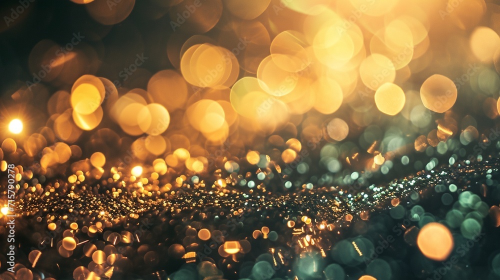 Poster gold and olive green fireworks and bokeh used in different events and copy space. abstract backgroun