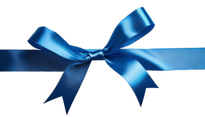 Blue satin bow isolated on transparent background.