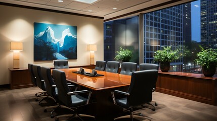 Contemporary Workplace: Modern Office Setting with Conference Table and Technology