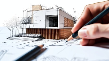 Architecht drawing a sketch for a new house generative ai - obrazy, fototapety, plakaty