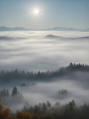 A very beautiful photo of foggy sunny morning Generative AI