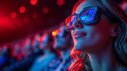 audience on the cinema, wearing 3d glasses, generative ai - obrazy, fototapety, plakaty