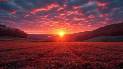 Foto op Plexiglas anti-reflex Landscape with Vibrant Sunset, a breathtaking sunset over a picturesque landscape, with vibrant colors filling the sky © Nico