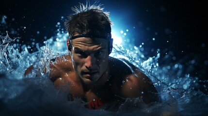 Aquatic Athlete: Professional Swimmer in Competition, Displaying Strength and Focus