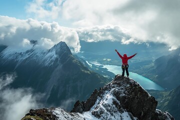 Climbing a high and towering mountain, heading upwards towards the summit. A wonderful sense of achievement.
generative ai