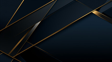 3D panoramic blue gold metal background. Modern geometric shape gradient metal digital technology wallpaper. Luxury pattern website banner. High-quality ultra-realistic matt finish. Generative AI - obrazy, fototapety, plakaty