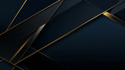 Fotobehang 3D panoramic blue gold metal background. Modern geometric shape gradient metal digital technology wallpaper. Luxury pattern website banner. High-quality ultra-realistic matt finish. Generative AI © Canary