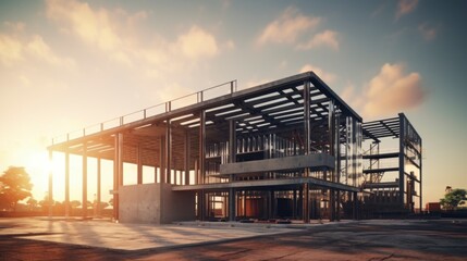 Fototapeta na wymiar majestic construction of an innovative building in a beautiful sunset