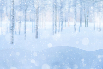 Winter background. Winter snowy blurred background. Template for design and greeting cards. - 715792688
