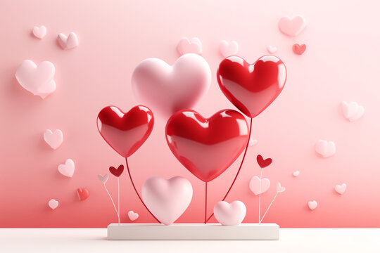 3d rendered pink colour heart background,3d renederd valentinesday background.
