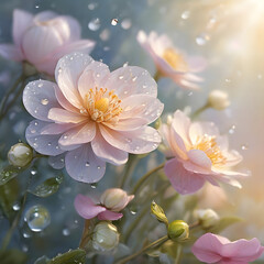 The ethereal beauty of flowers glistening with morning dew