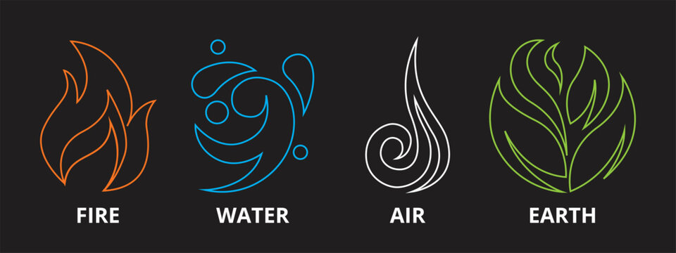 illustration of four element-outlined; fire; water; air; earth