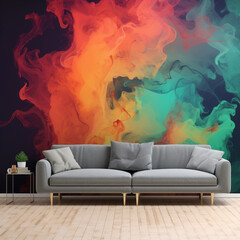 Living room back wall decoration with multicolor explosion adhesive wallpaper, Modern room interior design with wall canvas paint
