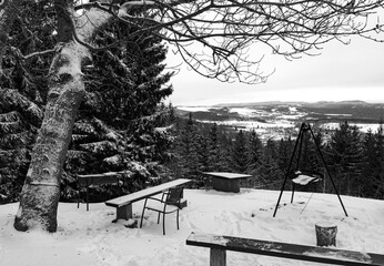 Winter panorama in the Sudetes Mountains.