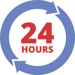 24 hours open shop icon cartoon vector. Hand hour clock. Operational retail outlet