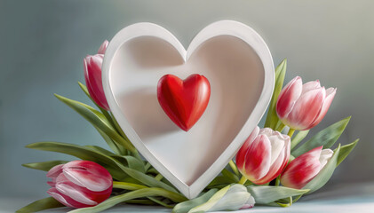 Heart and bouquet of tulips