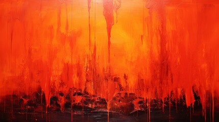 Fiery sunset crimson and orange acrylic splashes dripp