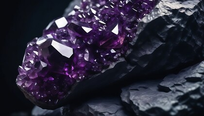 amethyst crystals on black background