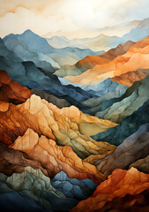 Mountain landscape concept of veneer mosaic style