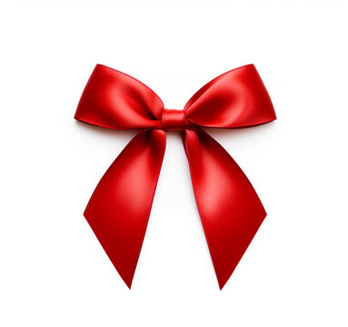 Red ribbon bow banner isolated on white background with copy space image, Realistic satin red ribbon