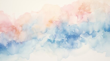Hazy light blue and blush watercolor splotches on white  - obrazy, fototapety, plakaty
