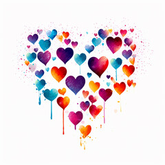 Valentine's Day greeting card design with watercolor rainbow heart shaped on a white background