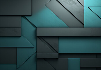 3D panoramic deep teal black metal background. Modern geometric shape gradient digital technology wallpaper. Luxury pattern website banner. High-quality ultra-realistic matt finish. Generative AI