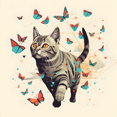 Simplified cat chasing geometric butterflies