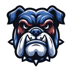 Poster brave animal bulldog head face mascot design vector illustration, logo template isolated on white background © lartestudio