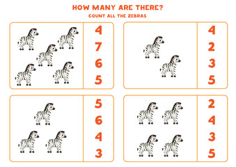 Count all zebras and circle the correct answers.