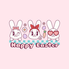 cute retro illustration of easter bunnies 