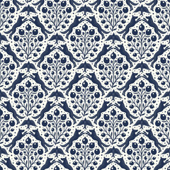 Hand drawn woodland animals seamless pattern Decorative cute dog wolf bird berries seamless pattern
