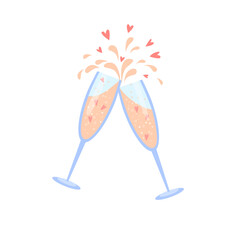 Clinking two glasses with splashes. Vector isolated color illustration 