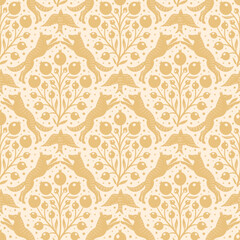 Hand drawn woodland animals seamless pattern Decorative cute dog wolf bird berries seamless pattern